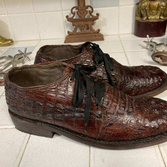 HAND CRAFTED BROWN ALLIGATOR SHOES 11.5 EE main image 12